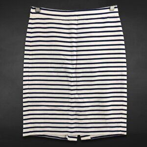 J.Crew Pencil Skirt Cotton Linen Blend Elastic Waistband Striped‎ Blue/White 00
